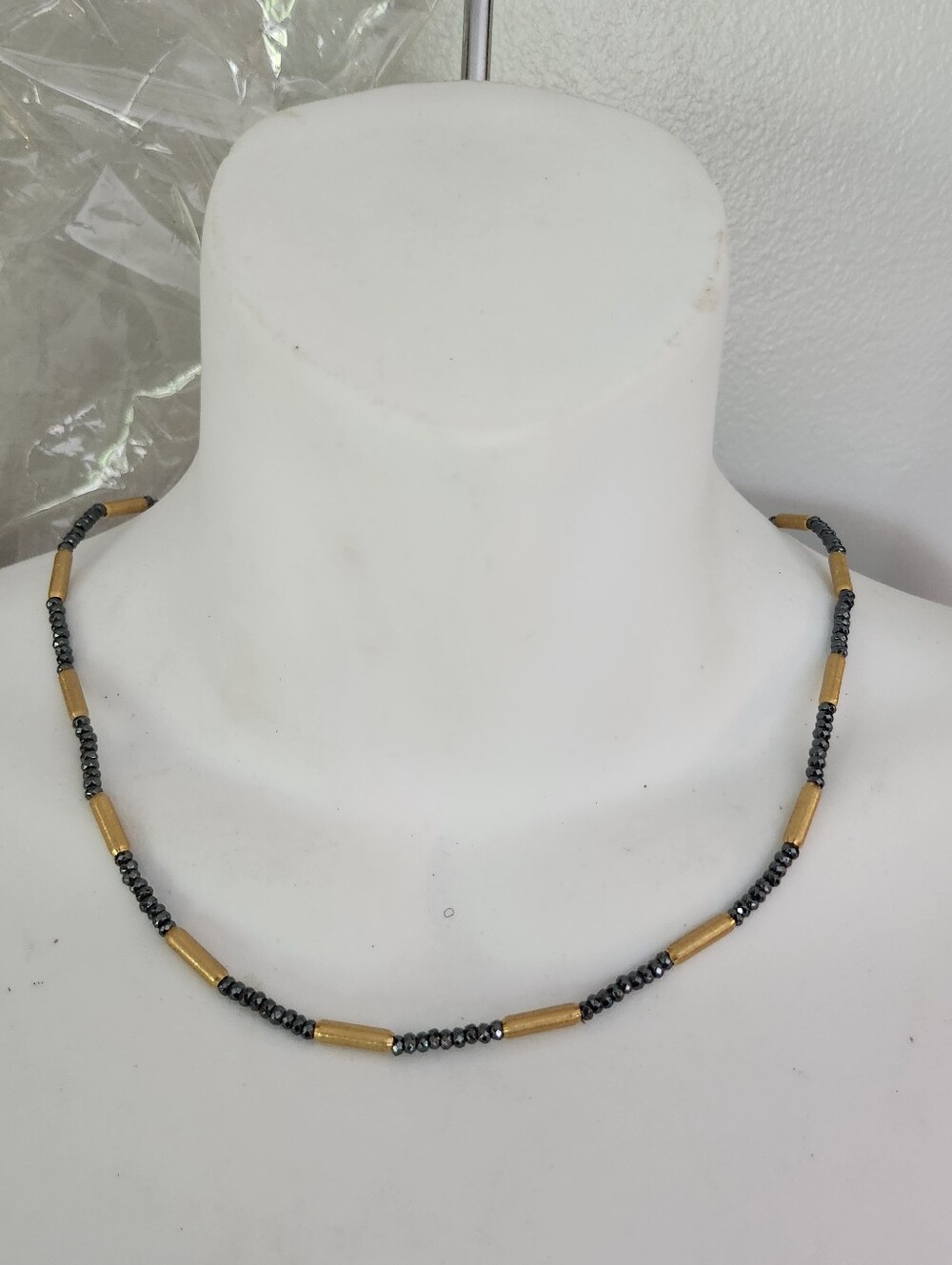Milor Italy Minimalist Bronze & Hematite Tubular Chain Necklace